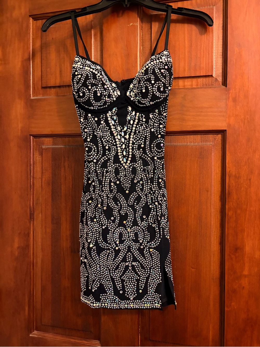 Black Embellished Bodycon Dress with Crystal Detailing